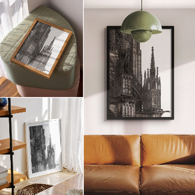 Póster arquitectura gótica con decoración intrincada y alto contraste