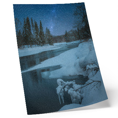 Póster con colores saturados Paisaje invernal, río, árboles, estrellas