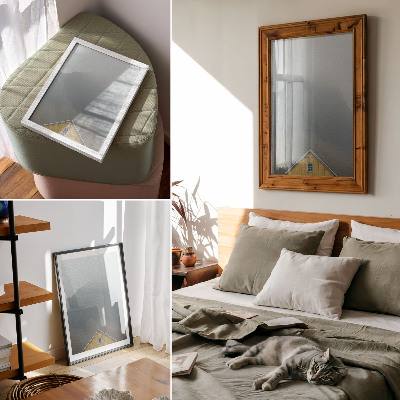 Lienzo decorativo moderno Casa amarilla, niebla, montañas, ambiente tranquilo