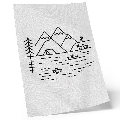 Lámina artística de alta calidad Montañas de líneas minimalistas, lago y animales
