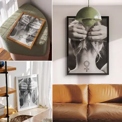 Lámina artística de alta calidad diseño minimalista en blanco y negro con un símbolo de feminidad