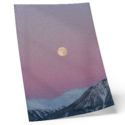 Lienzo decorativo moderno Montañas, atardecer, luna, cielo pastel