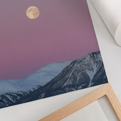 Lienzo decorativo moderno Montañas, atardecer, luna, cielo pastel