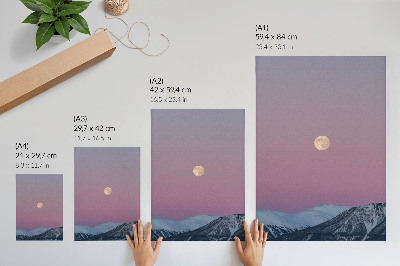 Lienzo decorativo moderno Montañas, atardecer, luna, cielo pastel