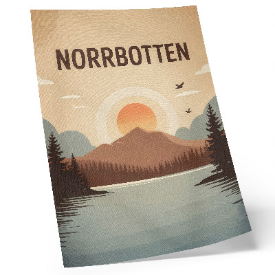 Póster con colores saturados Paisaje lago montaña puesta de sol árboles turquesa beige