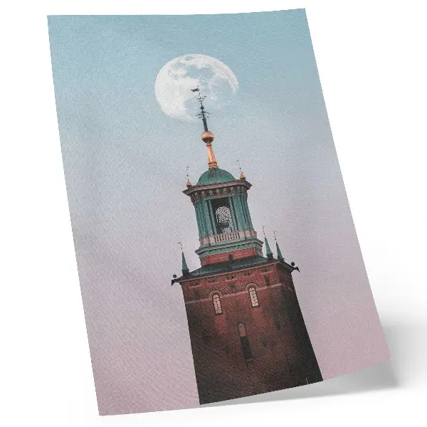 Póster torre luna con fondo en tonos pastel