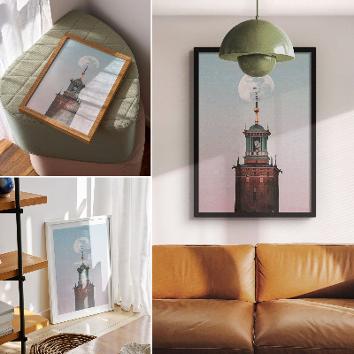 Póster Torre luna fondo pastel calma