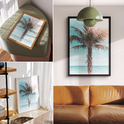 Lámina artística de alta calidad Palmera sobre el mar azul, cielo aterciopelado, tropical