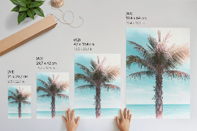 Lámina artística de alta calidad Palmera sobre el mar azul, cielo aterciopelado, tropical