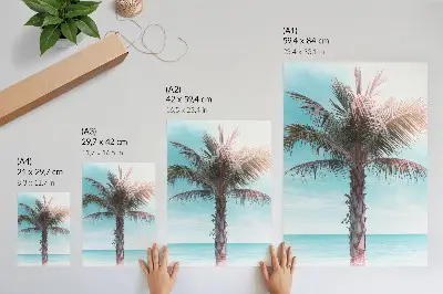 Lámina artística de alta calidad palmera sobre el mar azul con cielo aterciopelado tropical