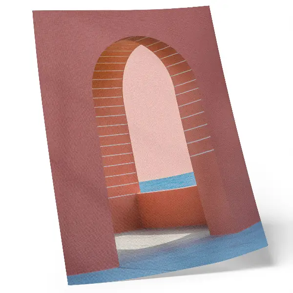 Lámina artística de alta calidad con arcos en tonos pastel y arquitectura minimalista marina