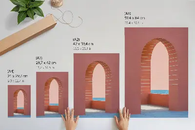 Lámina artística de alta calidad con arcos en tonos pastel y arquitectura minimalista marina