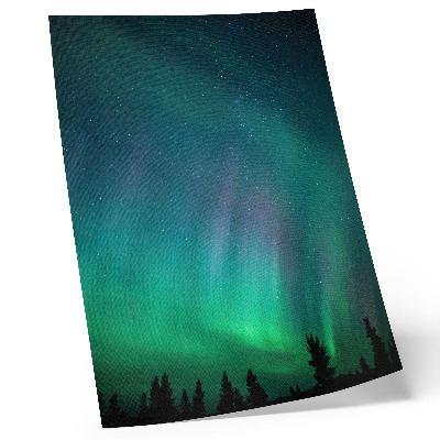 Póster con colores saturados Aurora boreal, cielo turquesa, estrellas centelleantes