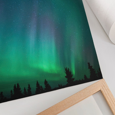 Póster con colores saturados Aurora boreal, cielo turquesa, estrellas centelleantes