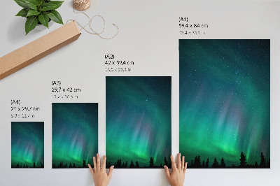 Póster con colores saturados Aurora boreal, cielo turquesa, estrellas centelleantes