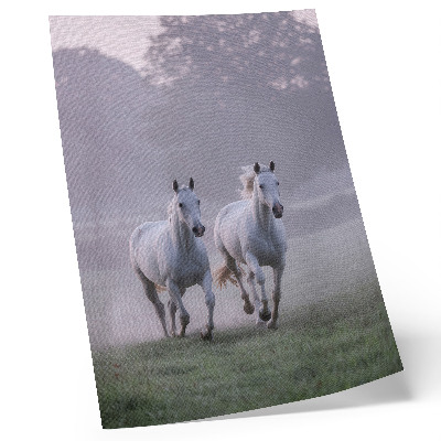 Lienzo decorativo moderno con caballos blancos en la niebla matutina dentro de un entorno natural