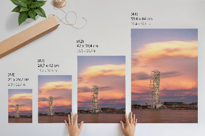 Lámina artística de alta calidad Torre moderna, puesta de sol sobre cielo pastel