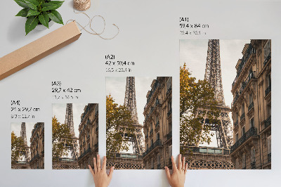 Póster con colores saturados Arquitectura de la Torre Eiffel, árboles, colores cálidos
