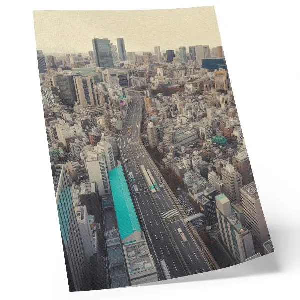 Lienzo decorativo moderno paisaje urbano con edificios altos y carretera
