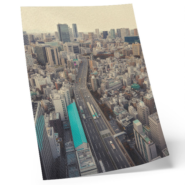 Lienzo decorativo moderno Panorama de la ciudad, edificios altos, carretera