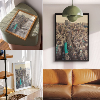Lienzo decorativo moderno Panorama de la ciudad, edificios altos, carretera