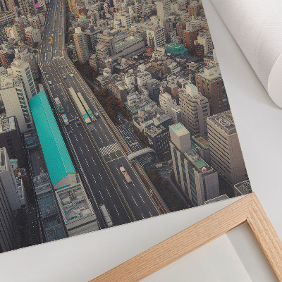 Lienzo decorativo moderno Panorama de la ciudad, edificios altos, carretera