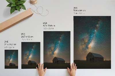 Lámina artística de alta calidad Cielo nocturno con estrellas y la Vía Láctea sobre el granero.
