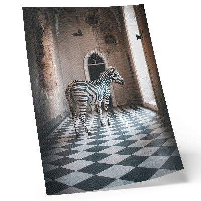 Póster Cebra con la arquitectura de fondo y pájaros en vuelo.