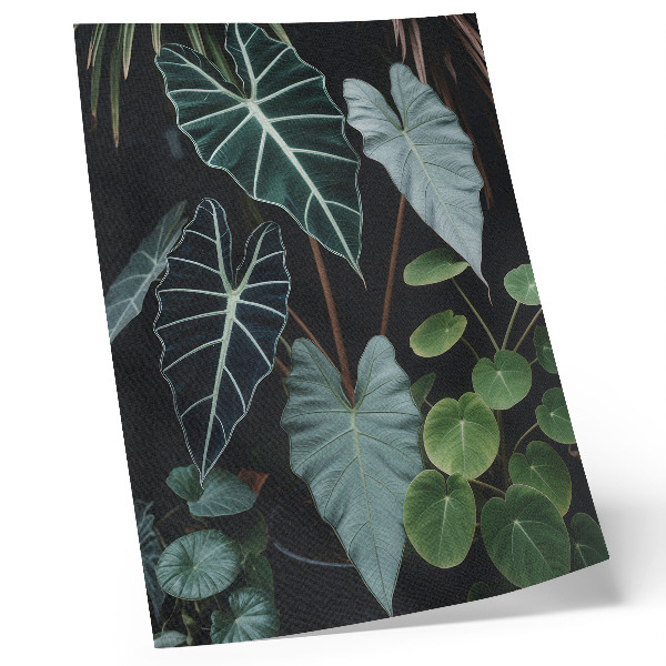 Póster con colores saturados Hojas verdes contrastan con fondo oscuro moderno