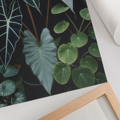 Póster con colores saturados Hojas verdes contrastan con fondo oscuro moderno