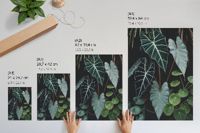 Póster con colores saturados Hojas verdes contrastan con fondo oscuro moderno