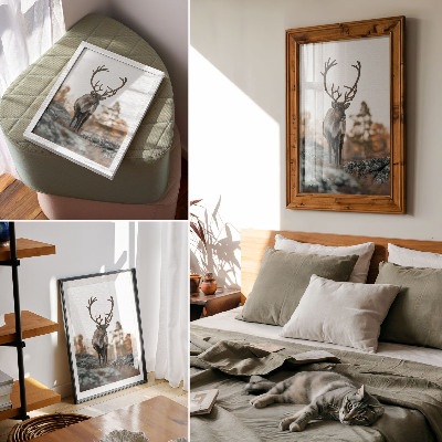 Lienzo decorativo moderno con ciervos en un paisaje otoñal de rocas y árboles