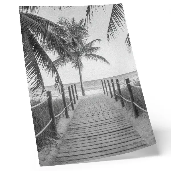 Lámina artística de alta calidad muelle tropical con palmeras, arena y horizonte infinito
