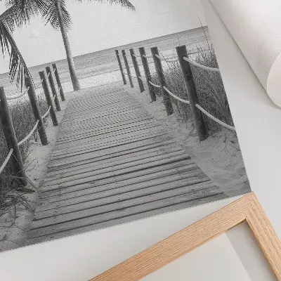 Lámina artística de alta calidad muelle tropical con palmeras, arena y horizonte infinito