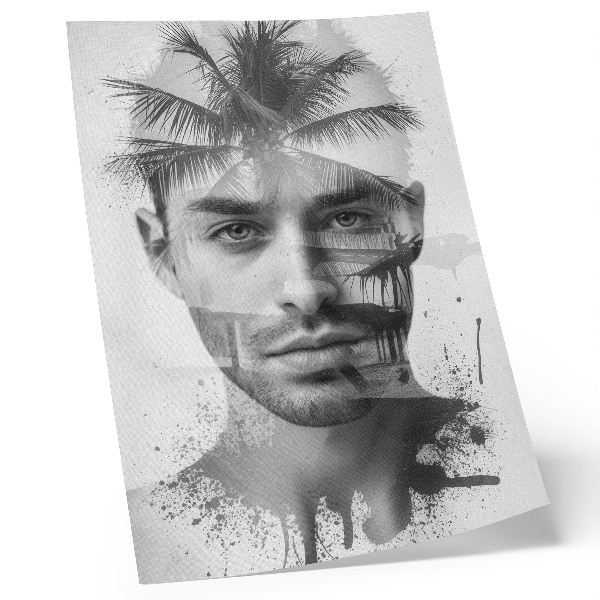 Póster con colores saturados Impresionante rostro masculino en un estilo minimalista.