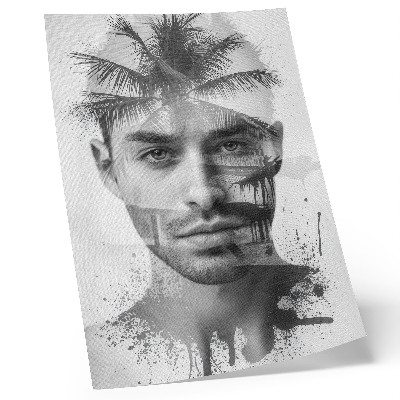 Póster con colores saturados Impresionante rostro masculino en un estilo minimalista.