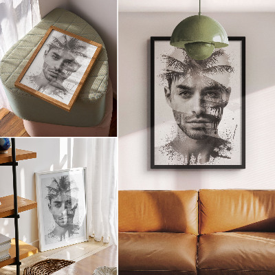 Póster con colores saturados Impresionante rostro masculino en un estilo minimalista.