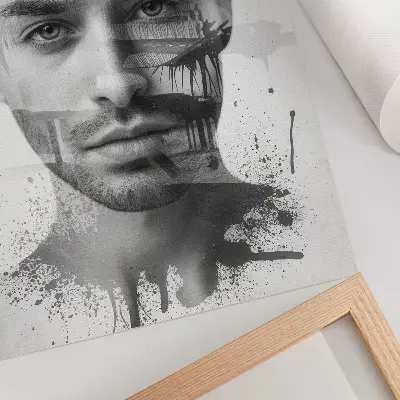 Póster de rostro masculino minimalista con colores saturados