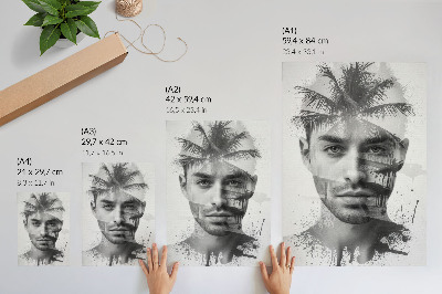 Póster con colores saturados Impresionante rostro masculino en un estilo minimalista.