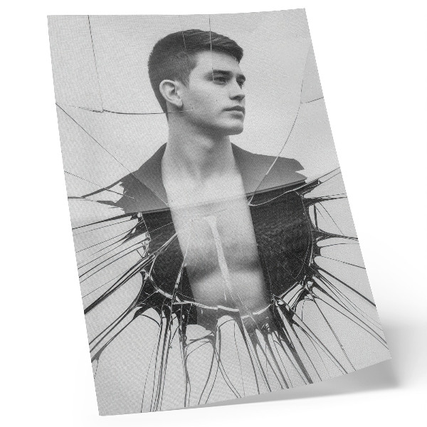 Lienzo decorativo moderno Retrato en blanco y negro con efecto de cristal.