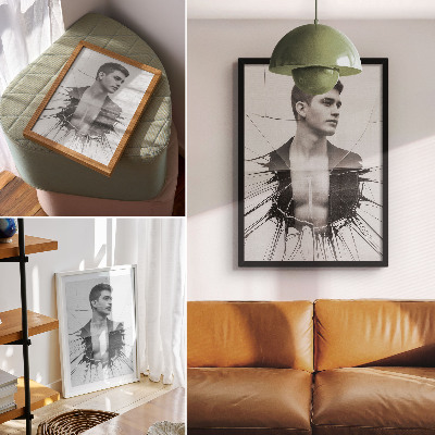 Lienzo decorativo moderno Retrato en blanco y negro con efecto de cristal.