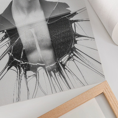 Lienzo decorativo moderno Retrato en blanco y negro con efecto de cristal.