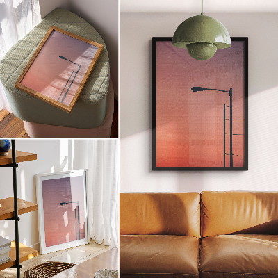 Lámina artística de alta calidad Lámpara minimalista, puesta de sol romántica, modernidad