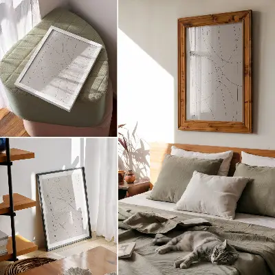 Lienzo decorativo moderno con líneas creativas sobre un fondo neutro