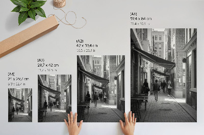 Póster con colores saturados Fachadas urbanas estrechas de ladrillo blanco y negro