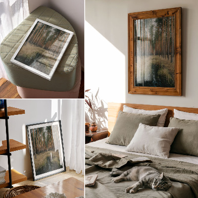 Lienzo decorativo moderno Sencillo paisaje forestal, bosque alto, simetría