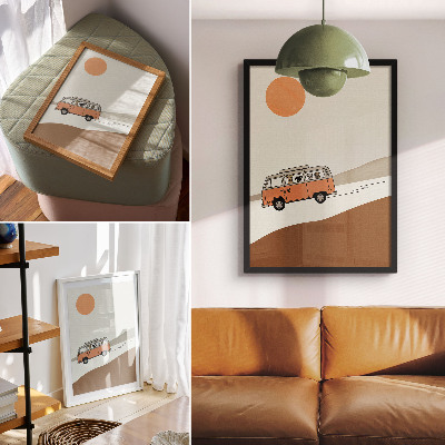 Lámina artística de alta calidad Vacaciones minimalistas en autocaravana naranja