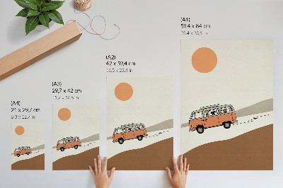 Lámina artística de alta calidad Vacaciones minimalistas en autocaravana naranja