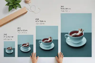 Póster de una taza de relajación surrealista con colores saturados