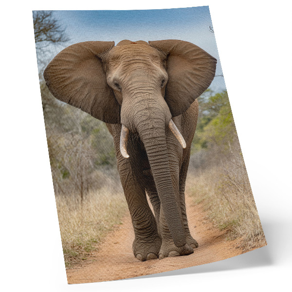 Lienzo decorativo moderno elefante en un sendero en un paisaje africano